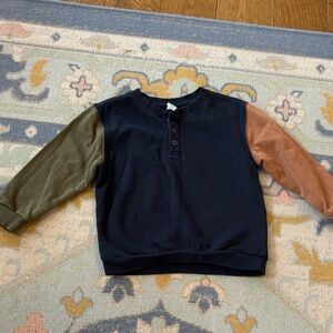 Old Navy Navy Colorblock Henley Sweatshirt with Olive & Rust Sleeves